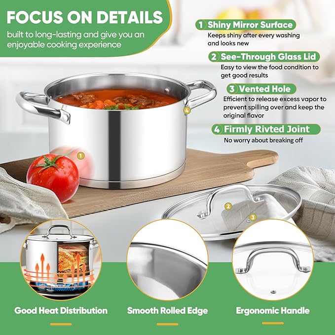 TeamFar Stainless Steel Stock Pot, 4-quart Tri-ply Base Stockpot Cooking Pasta Pot with Lid, for Induction Gas Glass Electric, Healthy & Heavy Duty, Ergonomic Handles & Straight Side, Dishwasher Safe - Image 5