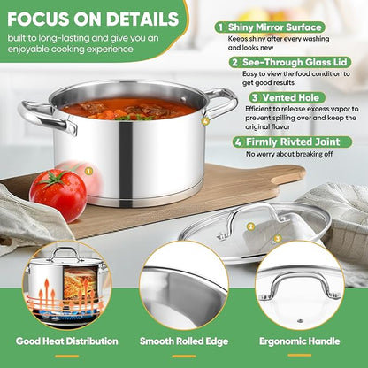 TeamFar Stainless Steel Stock Pot, 4-quart Tri-ply Base Stockpot Cooking Pasta Pot with Lid, for Induction Gas Glass Electric, Healthy & Heavy Duty, Ergonomic Handles & Straight Side, Dishwasher Safe - Image 5