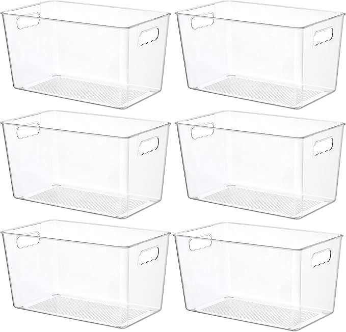 Vtopmart 6 PCS Clear Plastic Storage Bins, Pantry Organizer Containers with Handle for Refrigerator, Fridge, Cabinet, Kitchen, Countertops, Cupboard, Home Organization and Storage, XL by Vtopmart