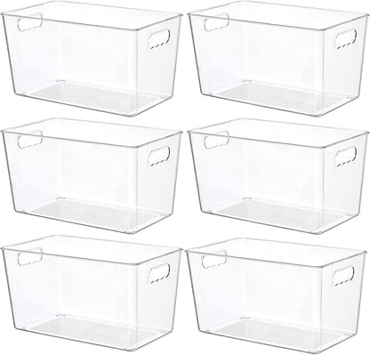 Vtopmart 6 PCS Clear Plastic Storage Bins, Pantry Organizer Containers with Handle for Refrigerator, Fridge, Cabinet, Kitchen, Countertops, Cupboard, Home Organization and Storage, XL by Vtopmart