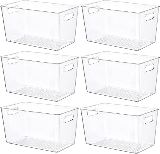 Vtopmart 6 PCS Clear Plastic Storage Bins, Pantry Organizer Containers with Handle for Refrigerator, Fridge, Cabinet, Kitchen, Countertops, Cupboard, Home Organization and Storage, XL by Vtopmart