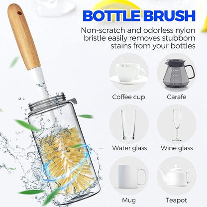 Holikme 6 Pack Dish Brush Set with Bottle Brush, Dish Scrub Brush, Pan Brush and 3 Straw Brushes, Deep Cleaning Handle Brush with Scraper Tip for Kitchen Sink Dishes Bottle Cup Pot and Pans (Yellow) - Image 4
