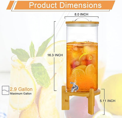 Beverage Dispenser,2.9 Gallon Glass Drink Dispenser with Stand,Glass water dispenser with Spigot, Large Drink Dispensers for Parties,Water Dispensers for Bar,Wedding,Restaurants 11L - Image 2