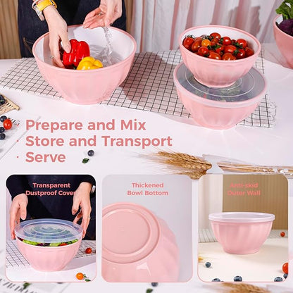 BoxedHome Mixing Bowls with Lids Set, 4PK Large 0.2” Thick Plastic Nesting Mixing Bowl, Microwave Safe,Size 1.37,2.32,3.8 and 5.07qt, Pink - Image 5