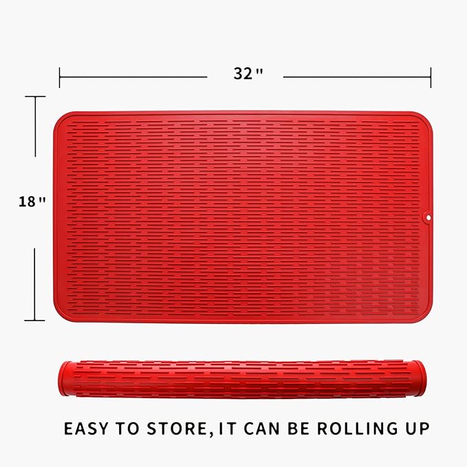 MicoYang Silicone Dish Drying Mat for Multiple Usage,Easy clean,Eco-friendly,Heat-resistant Silicone Mat for Kitchen Counter or Sink,Refrigerator or Drawer Liner Red 4XL 32 inches x 18 inches - Image 2