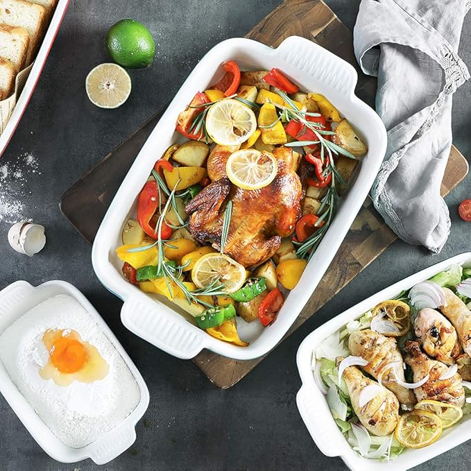 Sweejar Baking Pans Set, Ceramic 9x13 Baking Dish with Handle, Rectangular Casserole Dishes for Oven, Bakeware Sets of 3, Durable Lasagna Pan Deep for Kitchen, Banquet, Wedding Gift(Navy) - Image 3