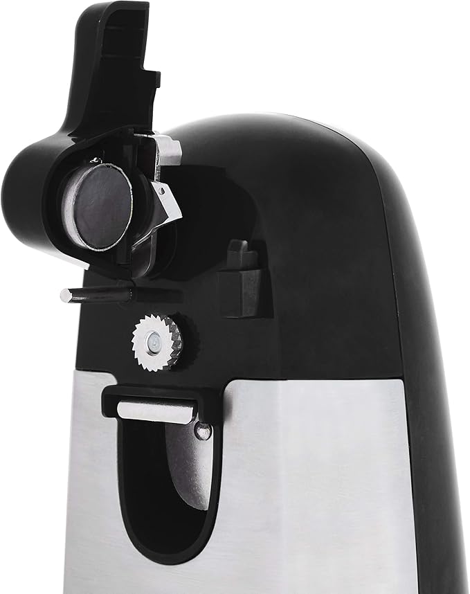 Amazon Basics 3-In-1 Electric Can Opener, Bottle Opener and Knife Sharpener with Stainless Steel Blade, Magnetic Lid Holder, Safe, Easy to Use, Powerful, Sleek Design, 50W, Black - Image 3