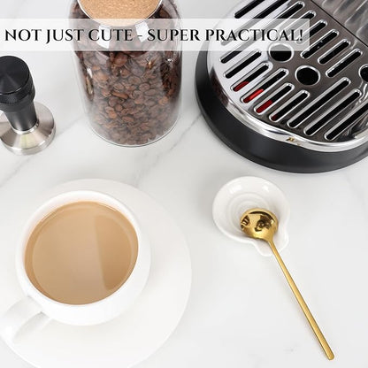 Coffee Spoon Rest for Coffe Bar Accessories, Ceramic Spoon Holder for Coffee Station, Small Spoon Rest for Kitchen Counter, Cute Coffee Bar & Corner Space Decor (Comes with Gold Coffee Spoon) - Image 4