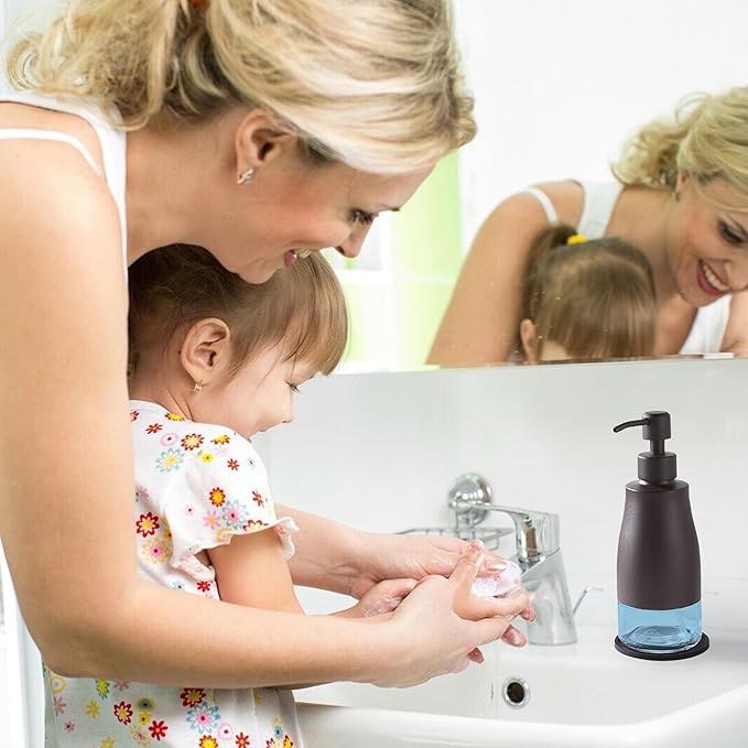 Gaussra Matte Brown Soap Dispenser with Coaster and Stickers, Stainless Steel and Glass Bottle Hand Pump Dispenser, Refillable Liquid Hand Soap Dispenser for Bathroom & Kitchen (11OZ / 320ML) - Image 5