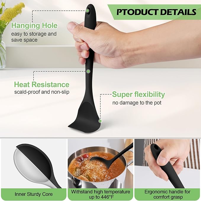 Silicone Cooking Utensil Set, Homikit 15pcs Kitchen Utensils with Holder for Nonstick Cookware, Heat Resistant Nontoxic Silicone Spatula Set Dishwasher Safe Kitchen Tools for Baking-Black - Image 4