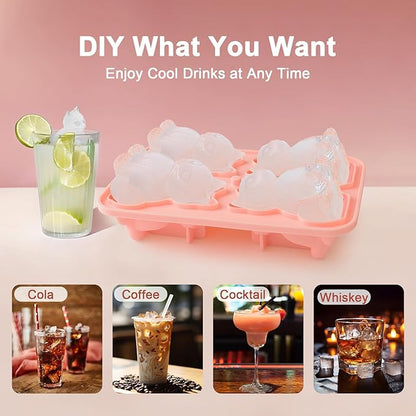 3D Cat Ice Cube Mold Silicone Large Ice Cube Tray with Lid for Cocktail Whiskey Bourbon, Fun Shapes Ice Cube Trays for Freezer, Big Ice Molds Cute Cat Gifts for Women Cats Lovers