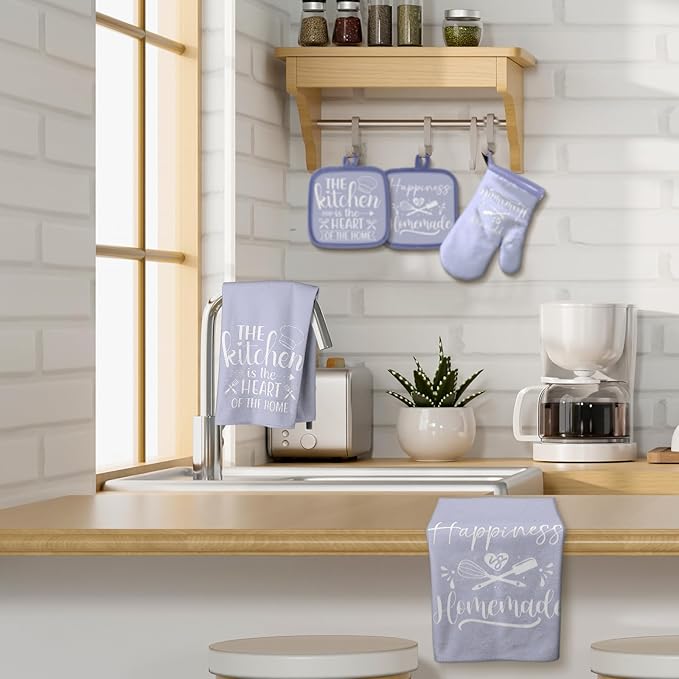 Sratte 6 Pcs Kitchen Decor Accessories Set Farmhouse Towels Pot Holders Oven Mitts Set 2 Dish Towels 2 Potholders 2 Cooking Mittens Oven Glove for Christmas Baking Cooking(Dreamy Purple,Kitchen) - Image 7