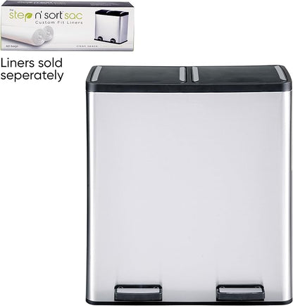 Step N' Sort The 18.5 Gallon Extra Large Capacity, Soft-Step, Dual Trash and Recycling Bin with Removable Inner Bins, Silver