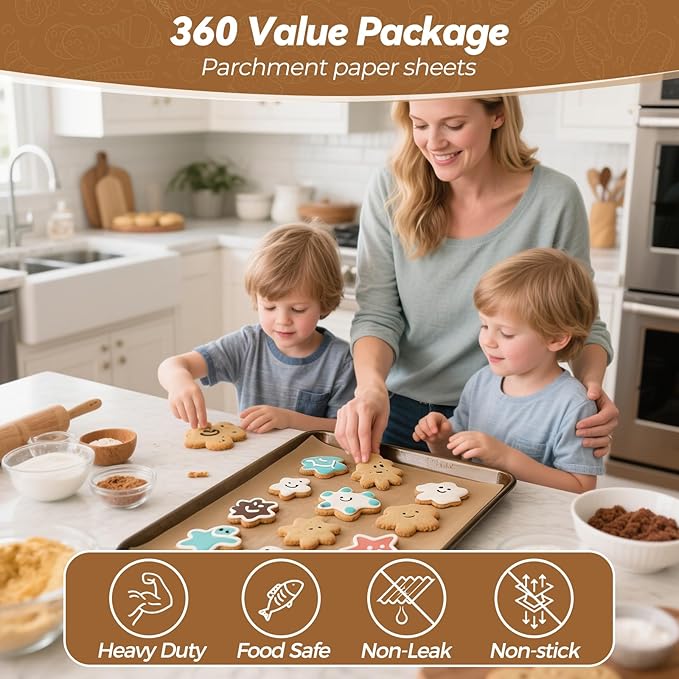 360 Count 9"x 13" Heavy Duty Parchment Paper Sheets for Baking, No-Stick & No-Leak Unbleached Baking Paper, Pre-cut Half Parchment Paper Sheets for Oven, Air Fryer, Microwave - Image 2