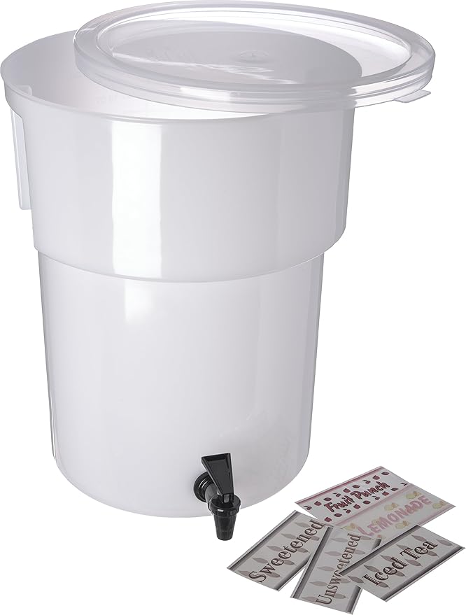 Carlisle FoodService Products Round Beverage Dispenser Drink Dispenser with Spigot for Catering, Plastic, 5 Gallons, White by CarlisleFoodServiceProducts