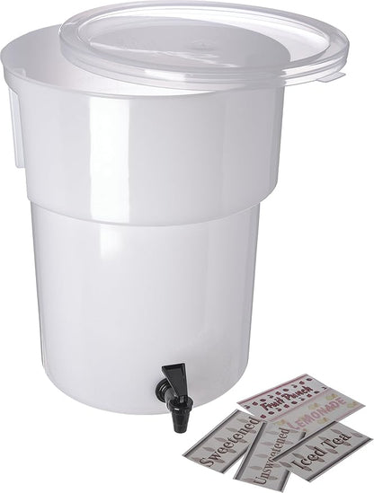 Carlisle FoodService Products Round Beverage Dispenser Drink Dispenser with Spigot for Catering, Plastic, 5 Gallons, White by CarlisleFoodServiceProducts