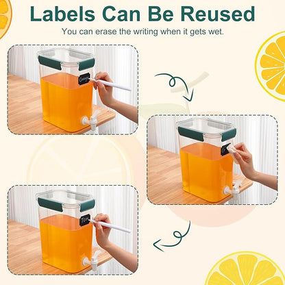 Mumufy 3 Set Plastic Drink Dispensers for Parties Beverage Dispenser for Fridge with Spigot Iced Juice Lemonade Container with Labels and Pens Summer Party Supplies(1.2 Gallon,Green) - Image 6