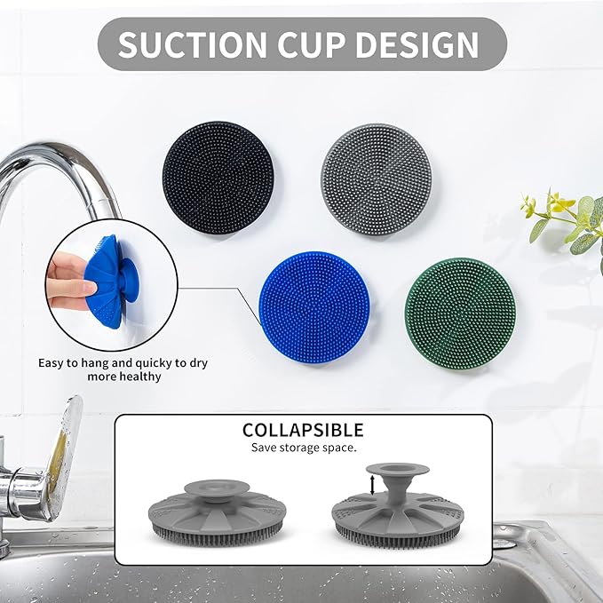 Silicone Sponge, BEAUTAIL Non-Scratch Scrub Sponges for Washing Dishes, Kitchen Fruit Vegetable Cleaning Brush, Long Lasting and Reusable Dishwashing Scrubber, Suction Up Hang Designed, 1 Pack, Gray - Image 4
