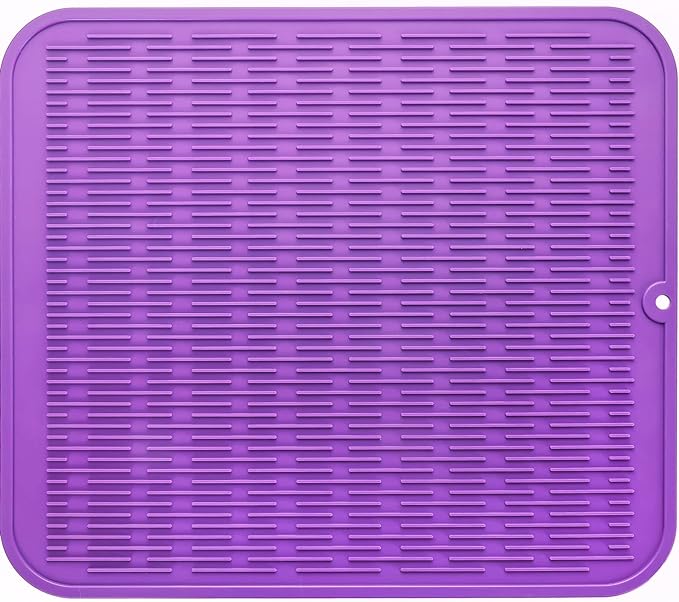 MicoYang Silicone Dish Drying Mat for Multiple Usage,Easy clean,Eco-friendly,Heat-resistant Silicone Mat for Kitchen Counter or Sink,Refrigerator or Drawer Liner Purple XL 18 inches x 16 inches by MicoYang