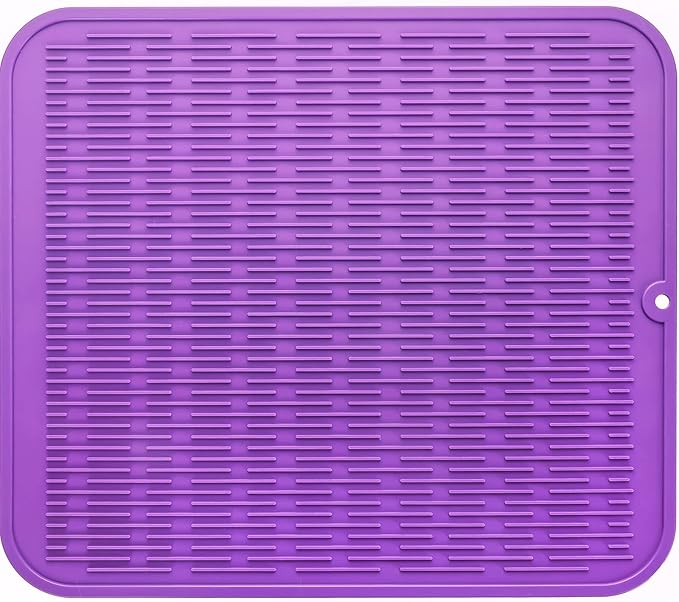 MicoYang Silicone Dish Drying Mat for Multiple Usage,Easy clean,Eco-friendly,Heat-resistant Silicone Mat for Kitchen Counter or Sink,Refrigerator or Drawer Liner Purple 2XL 24 inches x 18 inches by MicoYang