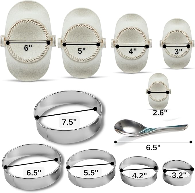 Empanada Maker Press, 6-Inch Extra Large Dumpling Maker Set with Dough Cutter, Dumpling Mold Set for Pierogi, Pastelitos, Calzone, Turnovers, Chinese Dumpling, 5Sizes (6"/5"/4"/3"/2.6")