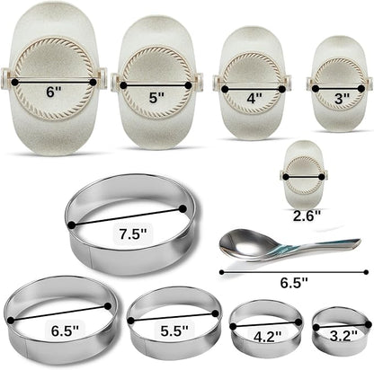Empanada Maker Press, 6-Inch Extra Large Dumpling Maker Set with Dough Cutter, Dumpling Mold Set for Pierogi, Pastelitos, Calzone, Turnovers, Chinese Dumpling, 5Sizes (6"/5"/4"/3"/2.6")
