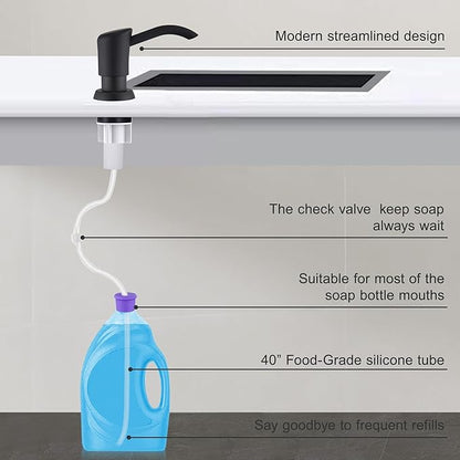 GAGALIFE Built in Counter Soap Dispenser for Kitchen Sink and Extension Tube Kit, Anti-Leakage Upgrade with 40" Tube No More Top Refill (Matte Black)