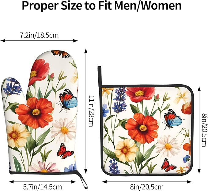 Cute Oven Mitts and Pot Holders Sets Poppy Daisy Flowers Kitchen Gloves Lavender Butterfly Hot Pads 2 Pieces Set Spring Summer Floral Kitchen Decor and Accessories - Image 8