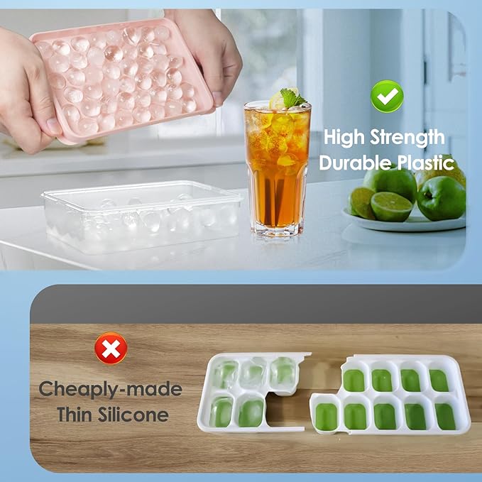 WIBIMEN Ice Cube Tray with Lid and Bin - Round Ice Trays for Freezer with Lid - Ice Cube Trays for Freezer with Ice Container (0.8"-2PACK Pink) - Image 7