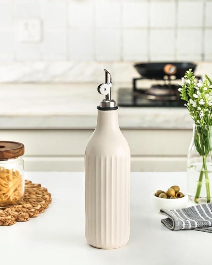 FE FUN ELEMENTS Olive Oil Dispenser Bottle, 19 oz Oil Dispenser for Kitchen and Vinegar Dispenser Bottle, Suitable for Vinegar, Coffee Syrups & Other Liquids, Off White - Image 5