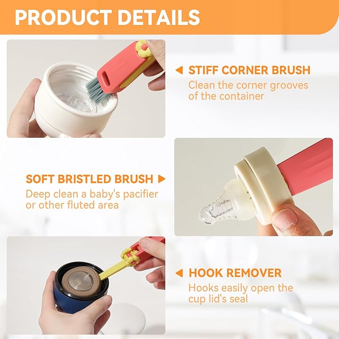 3 in 1 Cup Lid Gap Cleaning Brush Set, Multifunctional Bottle Cleaning Brush, Cup Lid Gap Cleaner, Home Kitchen Crevice Brush Tools(Multicolor) - Image 4