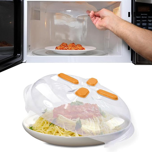 HOVER COVER Magnetic Microwave Cover for Food | Clear Microwave Splatter Cover | Microwave Plate Cover with Steam Vents | Food Grade Dish Cover | BPA-Free | Dishwasher Safe | Orange by HoverCover