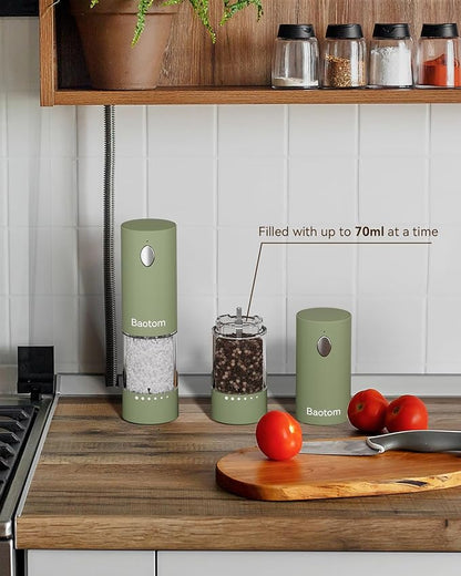 Electric Salt and Pepper Grinder Set with Dual Charging Base, 6 Adjustable Coarseness Levels & External Grind Settings, One-handed Operation Salt and Pepper Mills with LED Light,Green