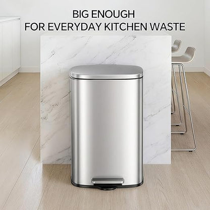 13 Gallon Trash Can (50L) and 1.6 Gallon (6L) Kitchen Trash Can Combo Set, Stainless Steel Garbage Can with Lid and Step-on Pedal, Soft Close Waste Bin with Inner Bucket for Home & Office - Image 8