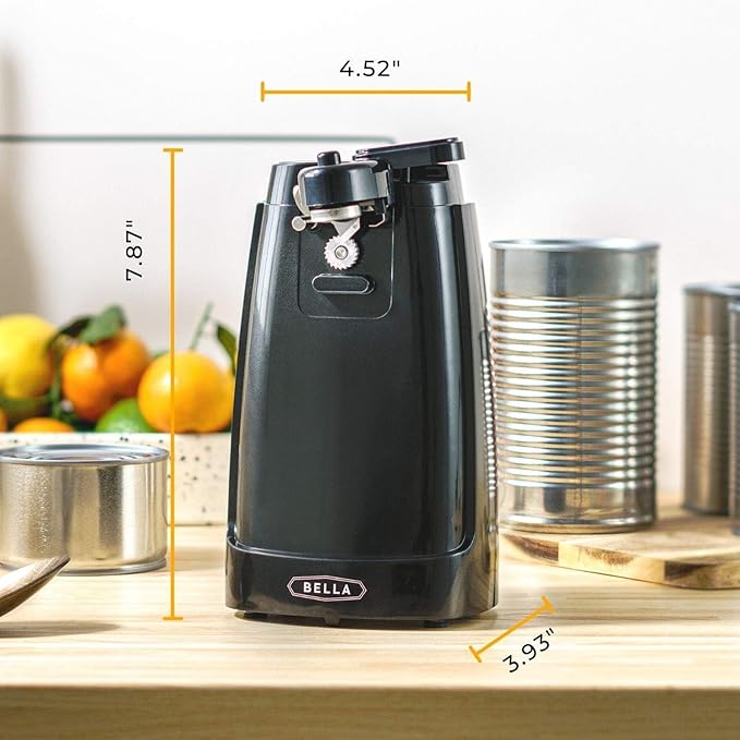 bella Electric Can Opener and Knife Sharpener, Removable Cutting Lever, Cord Storage, Stainless Steel Blade, Black - Image 2