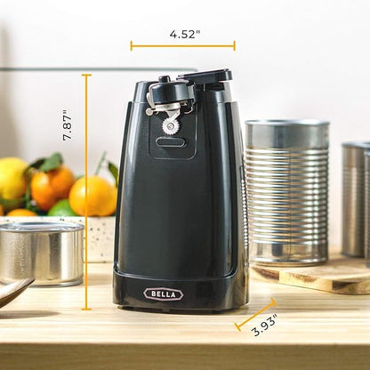bella Electric Can Opener and Knife Sharpener, Removable Cutting Lever, Cord Storage, Stainless Steel Blade, Black - Image 2
