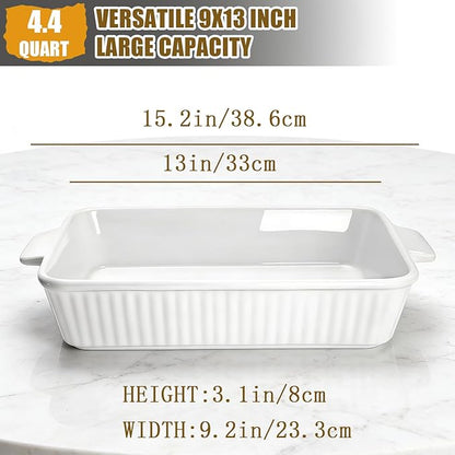 Casserole Dish, 9x13 Baking Pan, 4.4QT Large Casserole Dishes for Oven, Ceramic 9x13 Baking Dish with Handles, Oven Safe and Durable Baking Dishes for Lasagna, Baking Cake, Kitchen(Soft White)