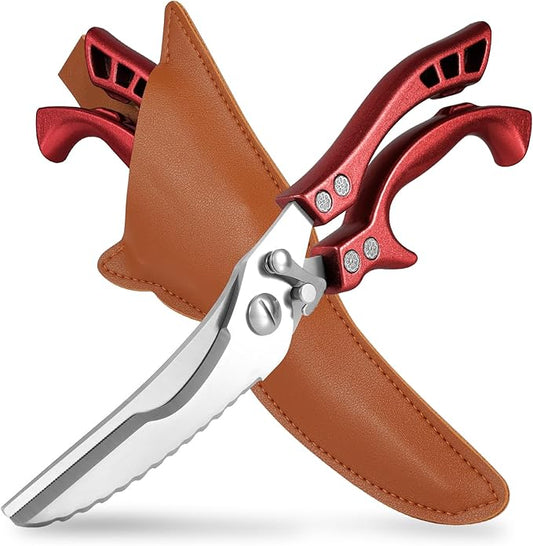 Heavy Duty Kitchen Shears by ANDONG, Kitchen Scissors,Stainless Steel Poultry Shears Heavy Duty Professional, Red
