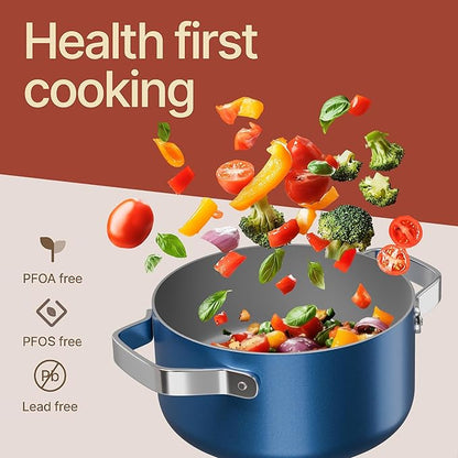 Bakken 3 Quart Ceramic Coated Stock Pot with Lid, Easy to Clean Nonstick Pot, Tempered Glass Lid, Riveted Stainless Steel Handles, Oven Safe Up To 500°F, PTFE & PFAS Free, All Stove Compatible, Blue - Image 6