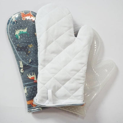 Oven Mitts Set of 2 with Transparent Clear Silicone Shell and Nice Dog Printing Cotton Lining, Heat Resistant to 500 F Kitchen Oven Gloves Pot Holder for Cooking (Gray) - Image 5