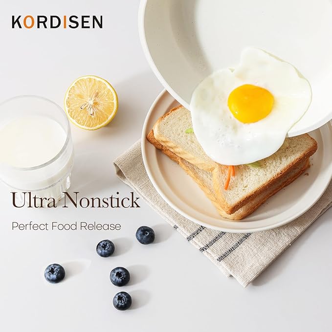 Kordisen Ceramic Nonstick Frying Pan Skillet Set with Lid, 3 Piece Ceramic Pans for Cooking Non Toxic, Healthy Induction Cookware, Stay-Cool Handle, PFOA & PFAS Free (9.5 Inch, 11 Inch, 12.5 Inch) - Image 2