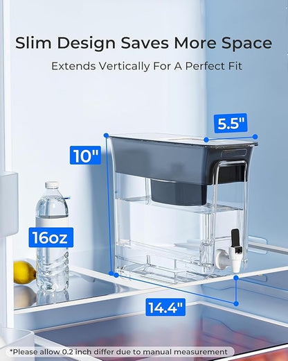 Waterdrop 35-Cup Slim Water Filter Dispenser, Large Capacity Water Filter Pitcher, 200-Gallon Long-Life, 5X Lifetime, Reduces Chlorine, PFOA/PFOS and More, BPA Free, Black (with 1 Filter) - Image 2