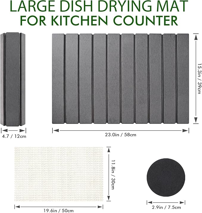 Oxydrily Stone Dish Drying Mat for Kitchen Counter,Large Dark Gray Foldable Diatomaceous Earth Dish Drying Mat,Quick-Dry Absorbent Bath & Countertop Stone Dishes Mats for Dishes Bottles Cups 23"x15.3" - Image 5