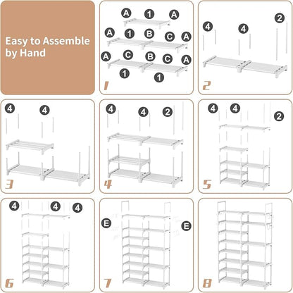 ROJASOP White Shoe Rack, Tall Metal Shoe Rack Organizer for Entryway Closet Garage, 8 Tier Large Shoe Shelf for 26-32 Pairs Boots & Shoes Storage, Space Saving Heavy Duty Shoe Stand - Image 8