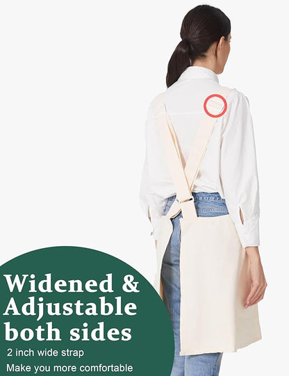 Cozy Adjustable Cross Back Aprons for Women with Pockets Cotton Linen Cooking Kitchen Baking