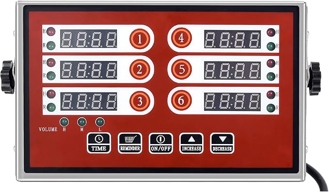 Kitchen Timers for Cooking – 6 Channel Commercial Kitchen Timer Restaurant Kitchen Supplies – Stainless Steel LED Technology Kitchen Timer Digital – Reminder Function, Loud Alarm, Red - Image 5