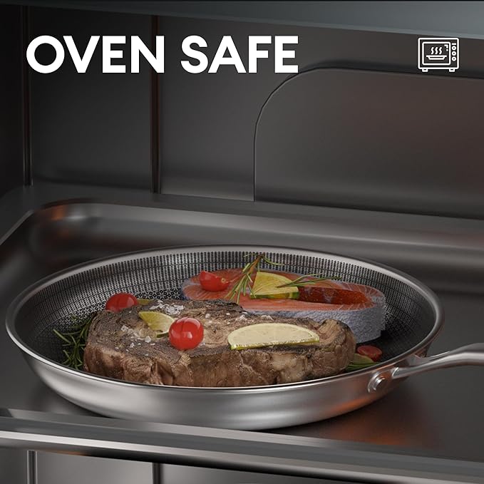 COOKER KING 10-Inch Stainless Steel Pan, Hybrid Nonstick Frying Pan, Skillet, 3-Ply Clad Cookware, Even Heat Distribution, Dishwasher & Oven Safe, with Stay-Cool Handle, Induction Compatible - Image 6