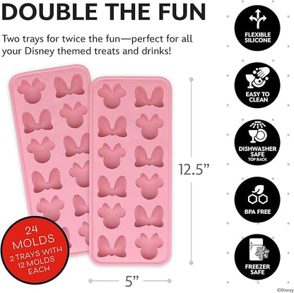 Disney Minnie Mouse Silicone Ice Cube Tray – 2 Pack Ice Trays for Freezer with Fun Minnie Mouse Ice Molds – Flexible BPA-Free Silicone Molds for Ice, Chocolate, and More (Minnie (Pink))