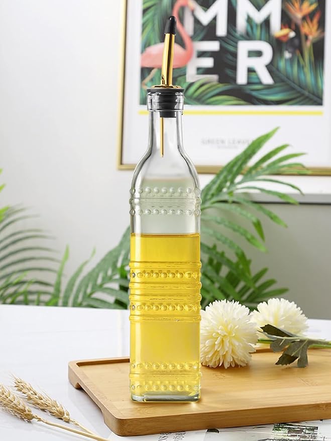 2 Pcs Olive Oil Dispenser Bottle for Kitchen,17oz Clear Glass Cooking Oil and Vinegar Dispenser Set, Coffee Syrup Dispenser with 2 Pourers and 1 Funnel (Two squares) - Image 9