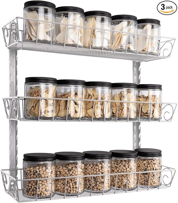 SWOMMOLY Adjustable Wall Mount Spice Rack, 3-Tier Dual-use (Multi-use) Organizer, Silver by SWOMMOLY